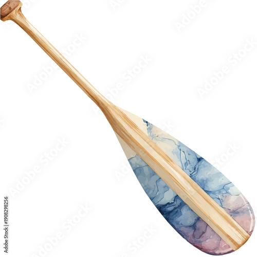 Canoe Paddle, watercolor illustration vector, isolated on a white background.