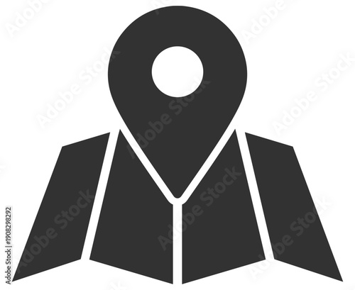Folded map with location pin marker and navigation destination, travel GPS vector illustration on transparent background