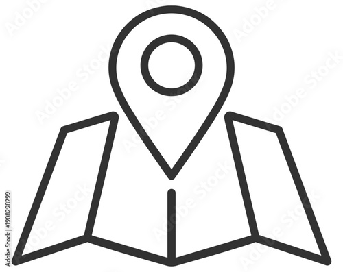 Folded map with location pin marker and navigation destination, travel GPS vector illustration on transparent background