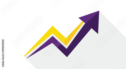 Vibrant upward trending arrow combining a yellow lightning bolt and a purple growth indicator, symbolizing business success, financial gain, and rapid progress.