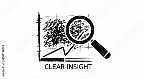 Hand-drawn sketch icon representing clear insight into business data analysis, market research, and financial growth, perfect for analytical concepts.