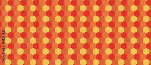 Fiber comb orange high contrast background. Seamless pattern with red and yellow hexagon shapes. Vector