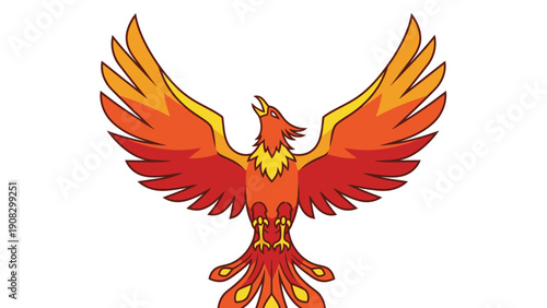 Mythical Phoenix Bird Rising with Fiery Wings, Symbol of Rebirth and Resilience