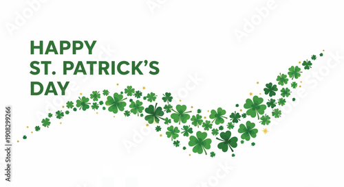 Green shamrocks and 'Happy St. Patrick's Day' text in emerald green on white background