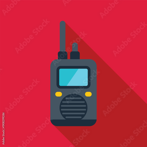 Portable radio device broadcasting communication over a red background