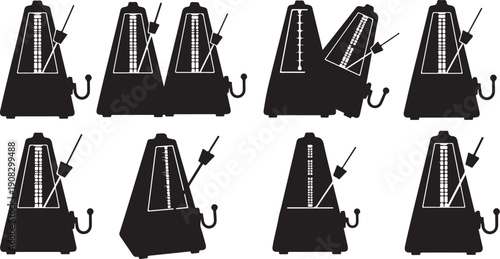 Black Silhouette Tambourines with White Details Isolated on Background