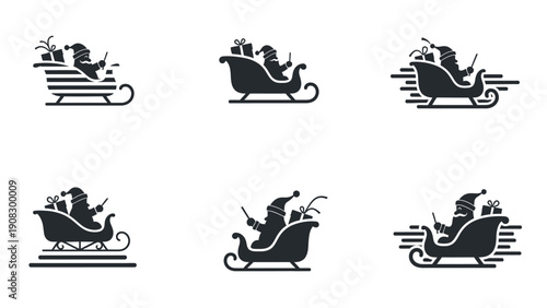Santa Claus Sleigh Silhouette Collection: Festive Christmas Icons