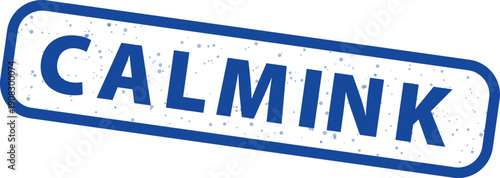 Blue rectangular rubber stamp graphic featuring the word calmink in bold capitalized lettering with a slightly distressed texture overlay across the surface.