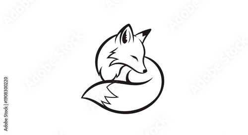 Sleek and minimalist black line art of a fox curled up peacefully into a circle representing nature and wildlife conservation.
