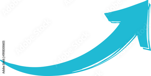 Vibrant Blue Curved Arrow Illustration, Diagonal Downward Right Icon, Transparent Background