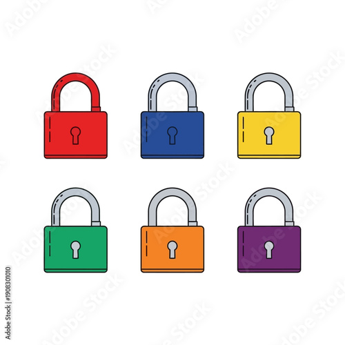 Set of colorful padlocks isolated on white background, security and protection concept