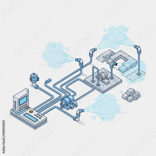 Industrial Pipeline System with Control Panel and Valves.