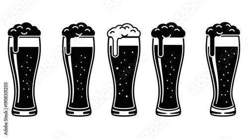 Set of Five Frothy Beer Glasses Icon