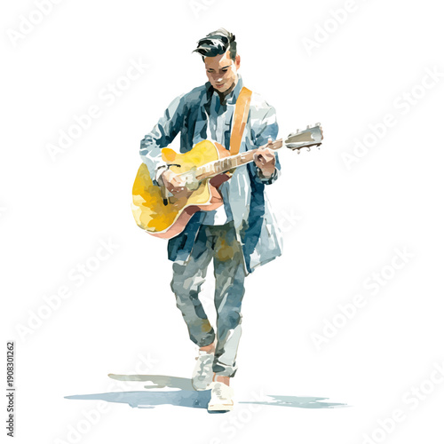 Musician, watercolor illustration vector, isolated on a white background.