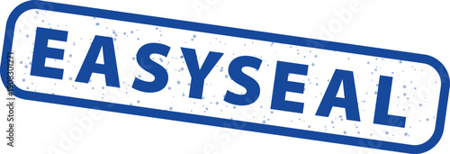Blue rubber stamp graphic featuring the capitalized word easyseal with a distressed and slightly angled rectangular border design element.
