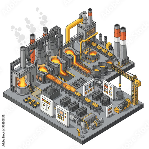 Industrial Factory with Pipes and Machinery.