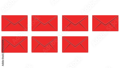 Seven Red Envelopes Arranged in a Pattern on a White Background