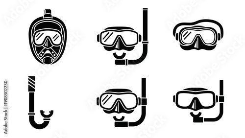 Snorkel Mask and Tube Icons Set: Diving Gear Collection