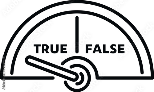 Gauge measuring veracity of information, displaying true or false on a scale