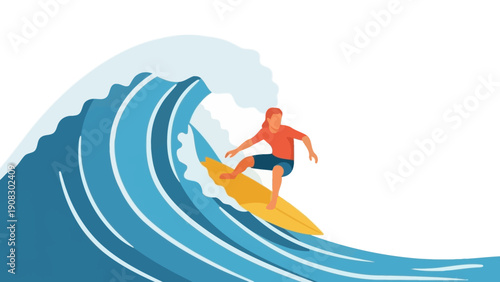 Surfer riding a big wave, dynamic ocean sport, summer vacation, extreme water activity