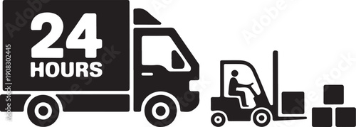 Forklift truck loading the boxes in the delivering lorry