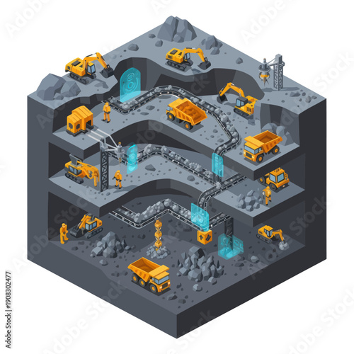 Underground Mining Operation with Heavy Machinery.