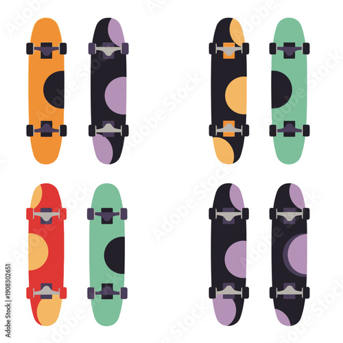 Vibrant Skateboards Collection: Colorful Designs and Polka Dot Patterns