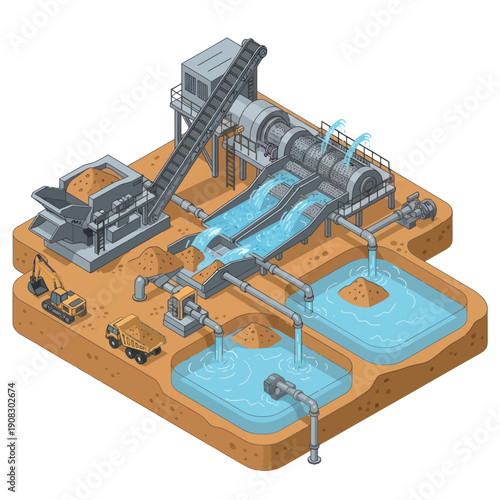 Industrial Water Treatment Plant with Pumps and Pipelines.