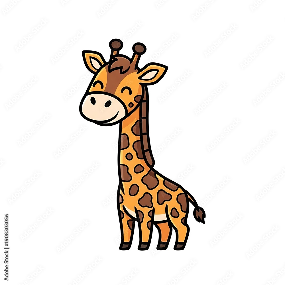 Obraz premium Cartoon giraffe standing with happy expression.