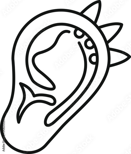 Outline of a human ear showing body modification with helix and lobe piercings