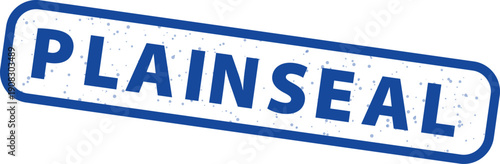 Blue rubber stamp impression displaying the word plainseal tilted slightly on a white background signifying a basic official mark or certification element.