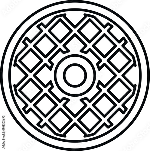 Manhole cover in line art style for urban infrastructure and utility concepts