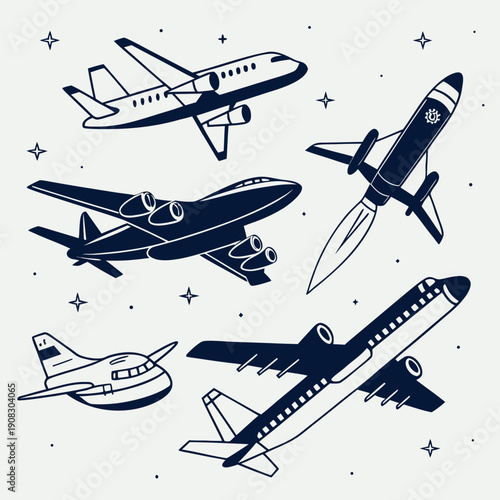 Sleek airplane silhouette, a modern jet plane and military aircraft illustration, symbolizing travel, speed, and aviation, ideal for transport and technology themes.