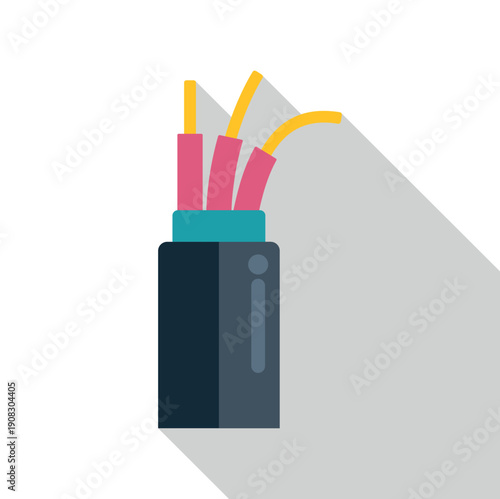 Electrical cable showing internal wiring with exposed colorful conductors, representing power and data connection