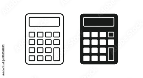 This image displays two simple black and white linear depictions of electronic calculators side by side high quality