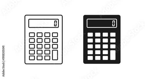 Two simple black and white calculator icons are displayed side by side on a plain white background high quality professional detailed modern