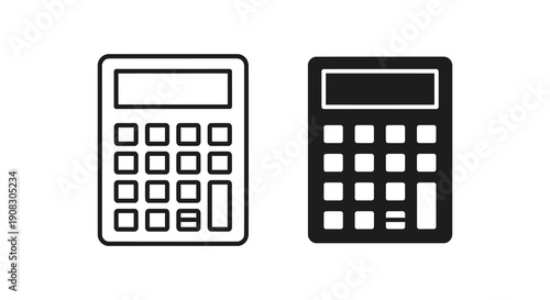 A simple black and white illustration depicts two calculators side by side showcasing differing designs and functionality high quality professional