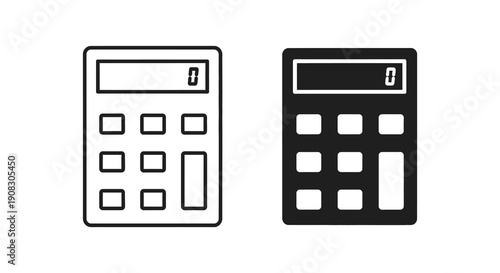 A minimalist depiction showcases two distinct calculators in a black and white line art style high quality professional detailed modern