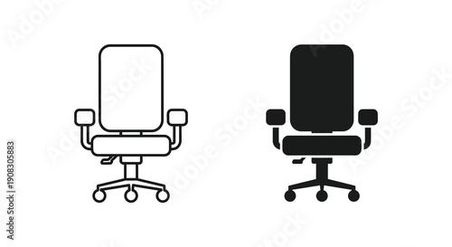 A pair of office chairs are depicted in contrasting black and white line art styles high quality professional