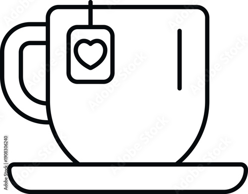 Teacup and saucer with heart shaped teabag label representing love for tea