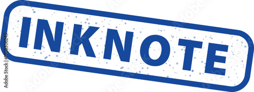 Blue distressed rubber stamp graphic featuring the word inknote angled slightly against a clean white background perfect for branding concepts.