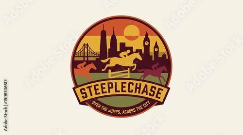 Steeplechase Over The Jumps Across The City Horse Racing Emblem