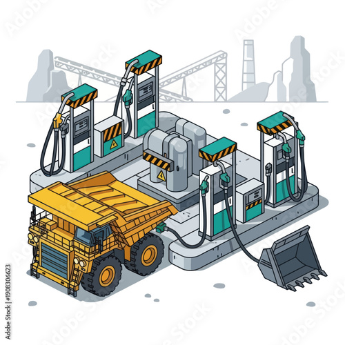 Heavy Machinery and Fueling Station Illustration.