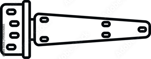 Outline strap hinge showing metal joining construction hardware