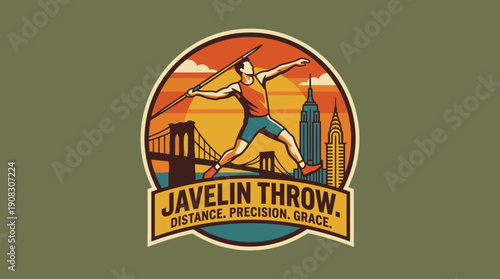 Javelin Throw Precision, Distance, and Grace in a Vibrant Sunset Cityscape