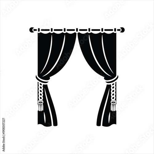 Theater Stage Curtains Icon, Decorative Valance and Drapes Vector Silhouette