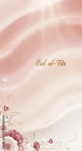 Elegant floral border design celebrates a religious holiday with golden script text in soft pastel tones
