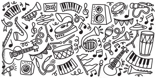 Hand drawn music instrument doodle element vector illustration