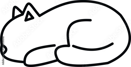 Black line drawing of a sleeping animal, creating a simple pet icon