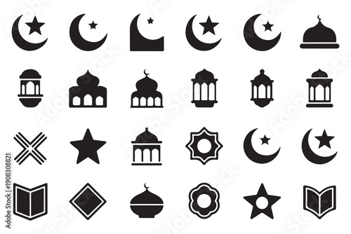 Islamic symbols collection mosque star lantern abstract shapes crescent moon religious icons